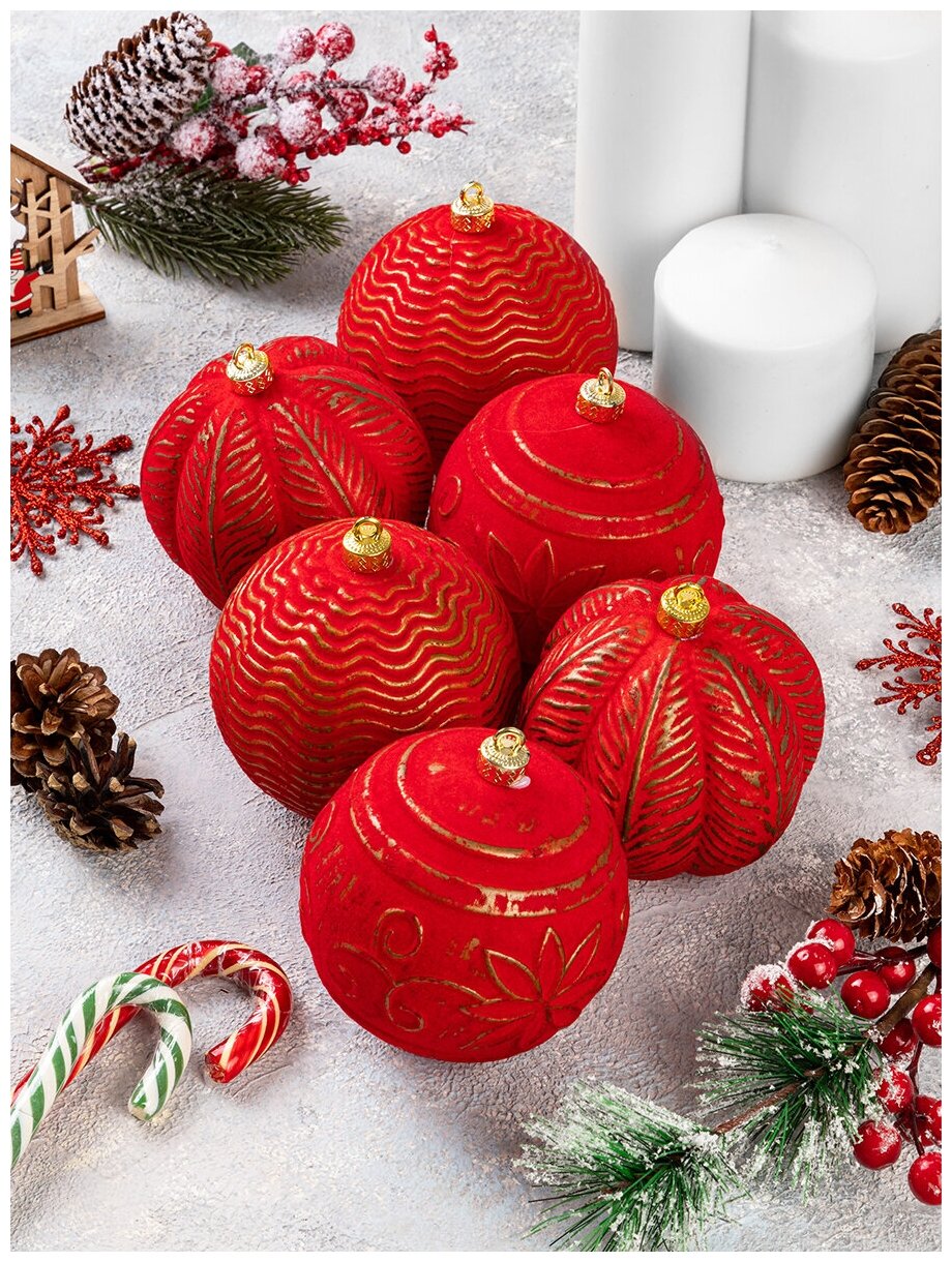 Набор 6 новогодних шаров 95х95 см Elan Gallery Красный бархат