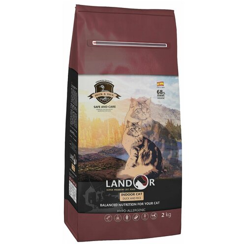 Сухой корм для кошек Landor для живущих в помещении с уткой и рисом полнорационный 10 кг