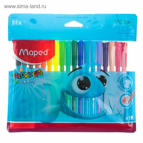 Фломастеры 18 цветов, Maped Color Peps Ocean, смываемые, европодвес