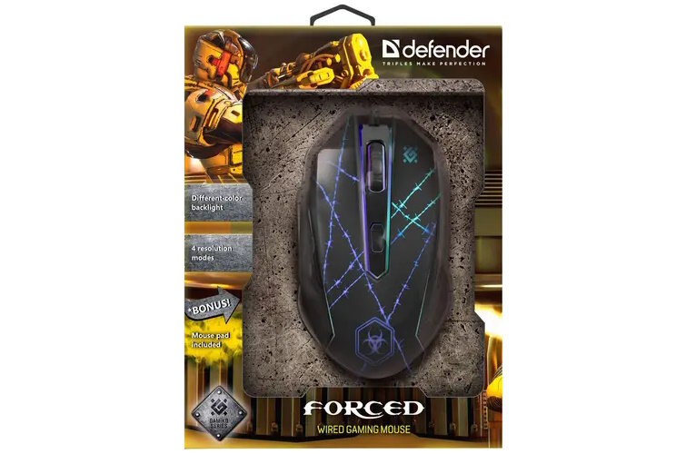 Мышь+коврик проводная Defender Forced GM-020L [52020] черный