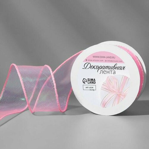 Лента капроновая Волна с радужным переливом 38 мм 91 05 м цвет розовый 435₽