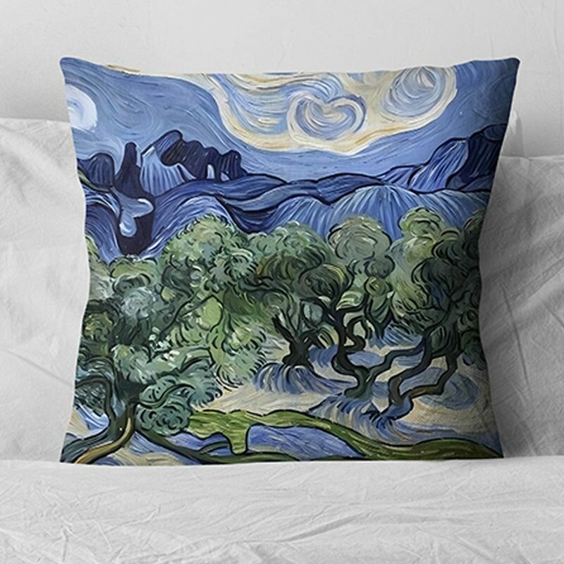 фото Оливковые деревья Ван Гог/ Подушка декоративная 40х40/ подарок / подушка диванная / подушка для интерьера