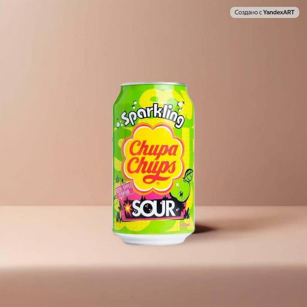 Напиток газированный Chupa Chups (Чупа Чупс) Кислое Зеленое Яблоко 0,345 л х 12 банок — фото 1