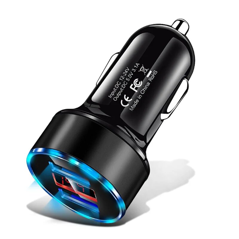 Автомобильное зарядное устройство с двумя USB-портами, адаптер для быстрой зарядки для Samsung S21 S20 FE S10 Plus Redmi Note 9 8 Pro 9S iPhone 12 11 Pro, автомобильная зарядка, Black