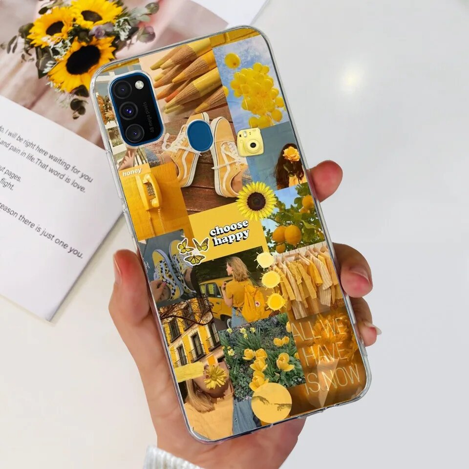 Прозрачный чехол для телефона Samsung Galaxy M21 SM-M215F 2020, мягкий силиконовый тонкий чехол из ТПУ с цветочным рисунком астронавта