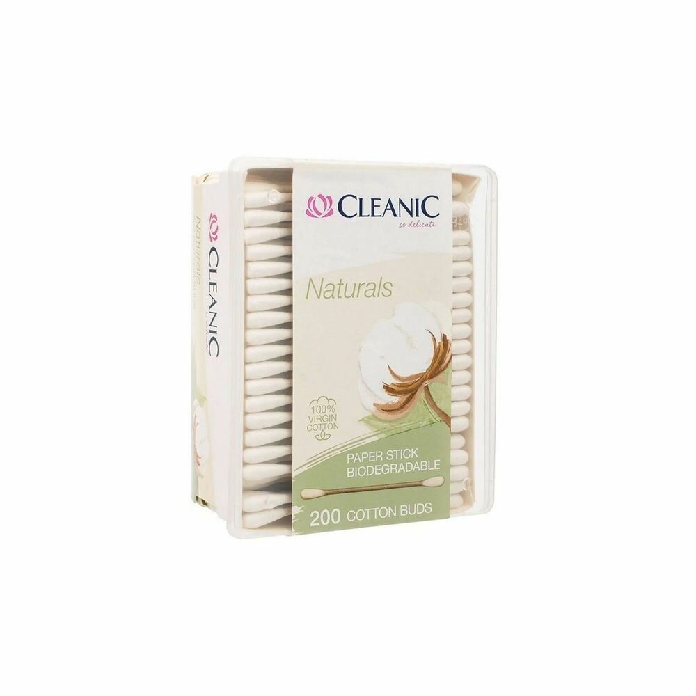 Ватные палочки СLEANIC "Naturals", Hemp, гигиенические, в прямоугольной коробке, 200 шт (10010604)