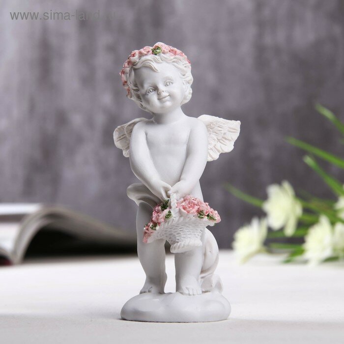 Фигурка полистоун «Ангел с корзинкой розовых роз» 10×3.5×5 см