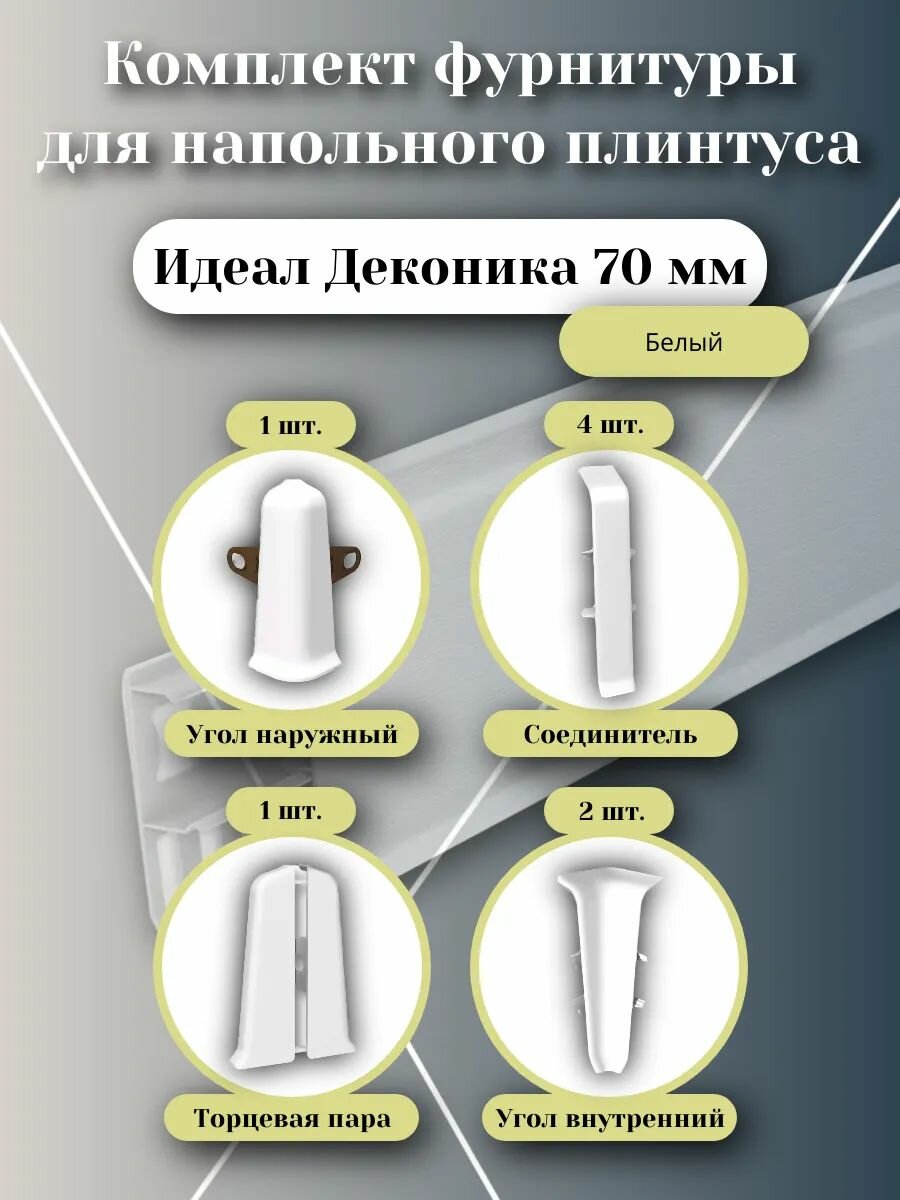 Комплект фурнитуры Ideal Deconika для напольного плинтуса 70мм белый