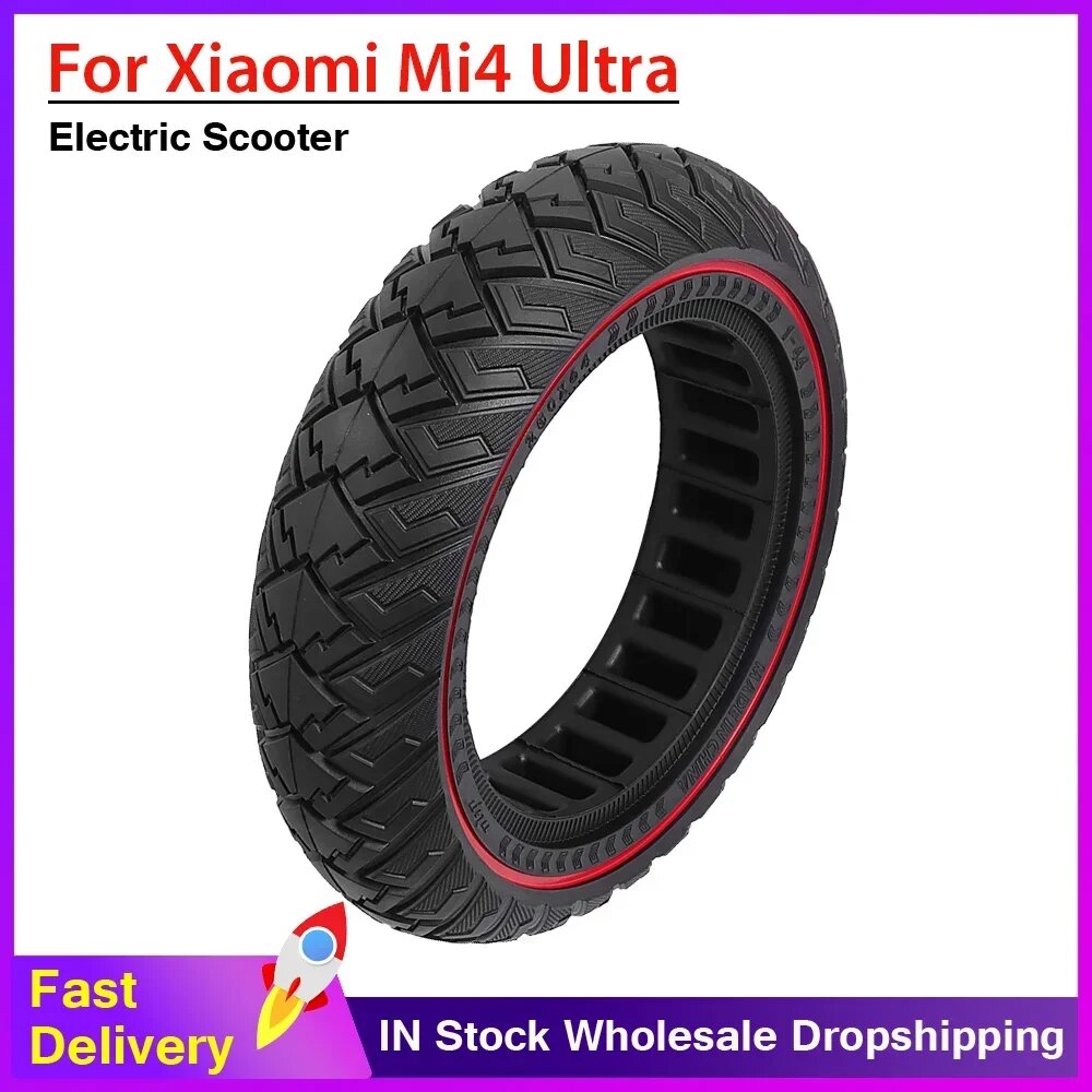 Картинки 10-дюймовая устойчивая к проколам внедорожная твердая шина 250x64 износостойкая бескамерная шина для электрического скутера Xiaomi 4 Ultra и NAVEE S65, Черный