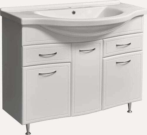 Изображение товара Тумба под раковину без столешницы Stella Polar Концепт напольная, белая, глянцевая, из МДФ, тумба для ванной, с ящиками, с дверками, с доводчиками