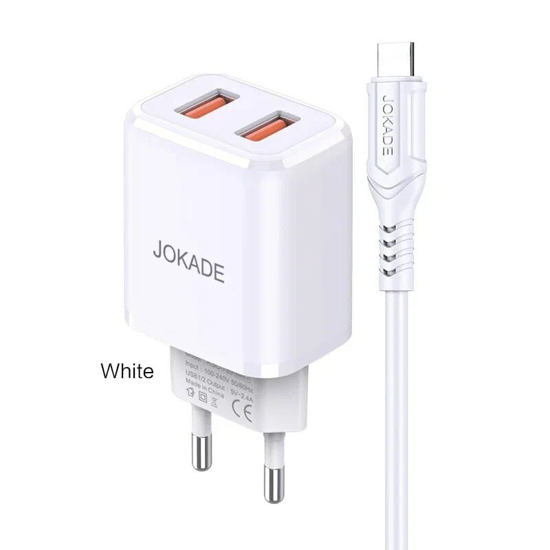 Зарядное устройство JOKADE JB026, 3A, 2 порта, Micro USB, 1 м, белый — фото 1
