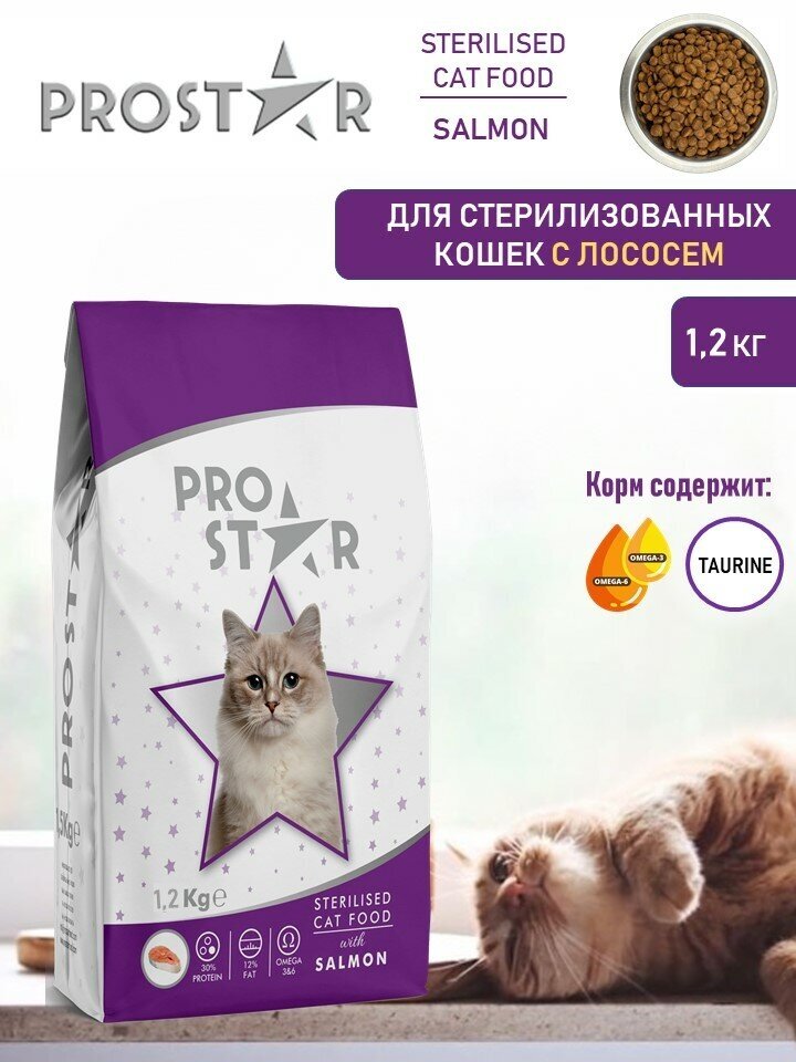 Сухой полнорационный корм для кошек PROSTAR Adult Cat Food Salmon с лососем 1,2 кг