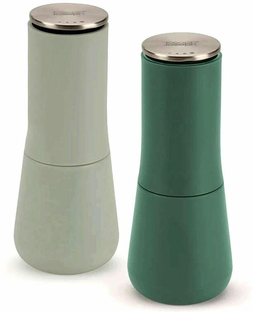 Набор 2 мельницы для соли и перца, регулировка помола, цвет серый и зеленый - фотография № 1