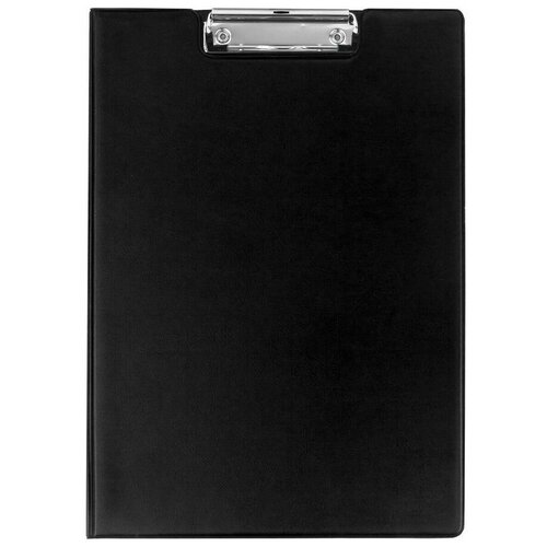 Папка-планшет STAFF, А4 (318х228 мм), с прижимом и крышкой, картон/ПВХ, черная, 229557