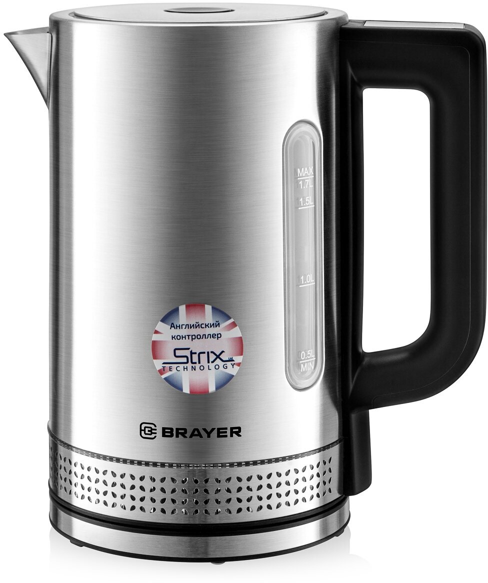 Чайник электрический BRAYER BR1060 2200 Вт, 1,7 л, STRIX, металлический корпус, автоотключение при закипании, подсветка