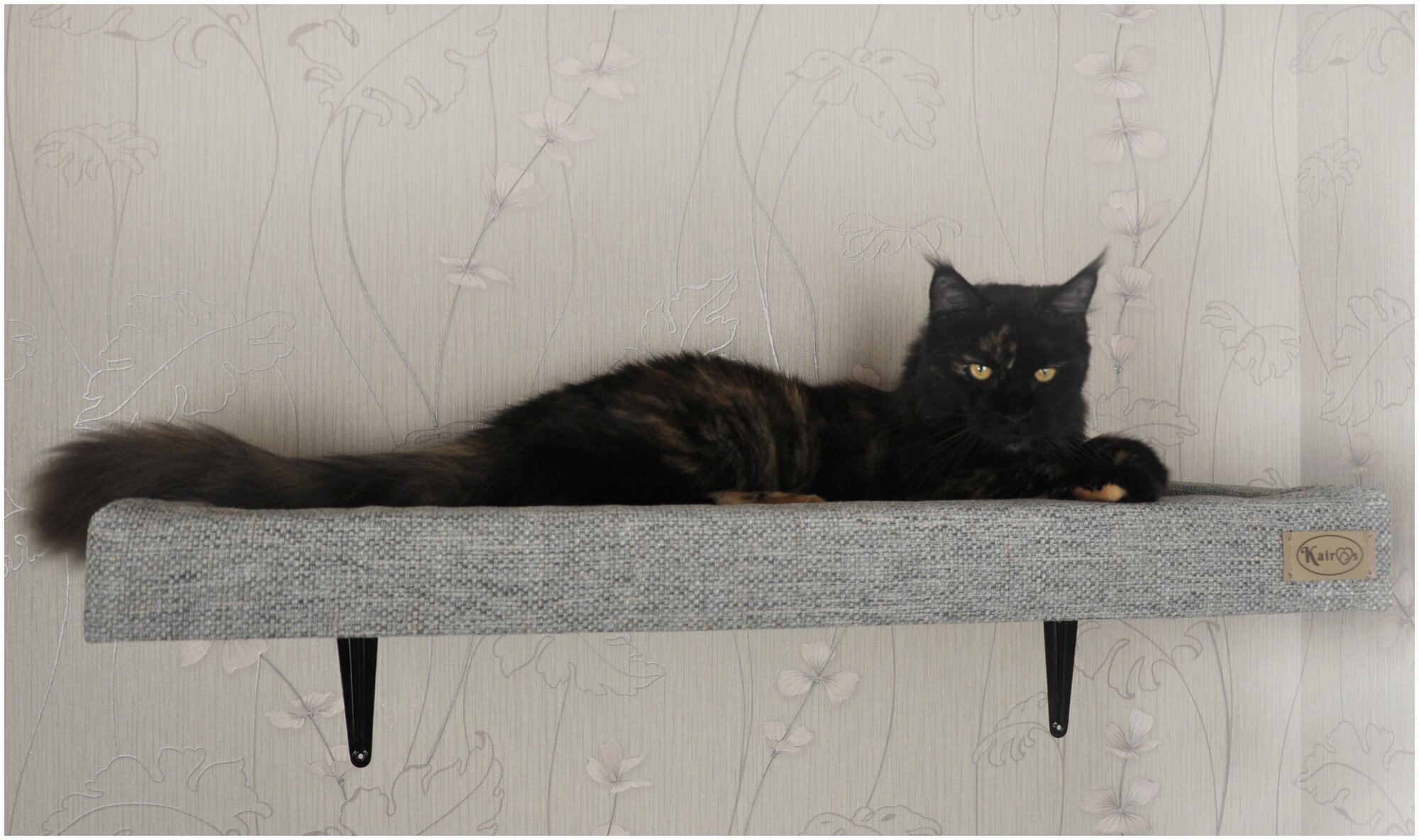 Настенная полка лежак для кошек с черными креплениями