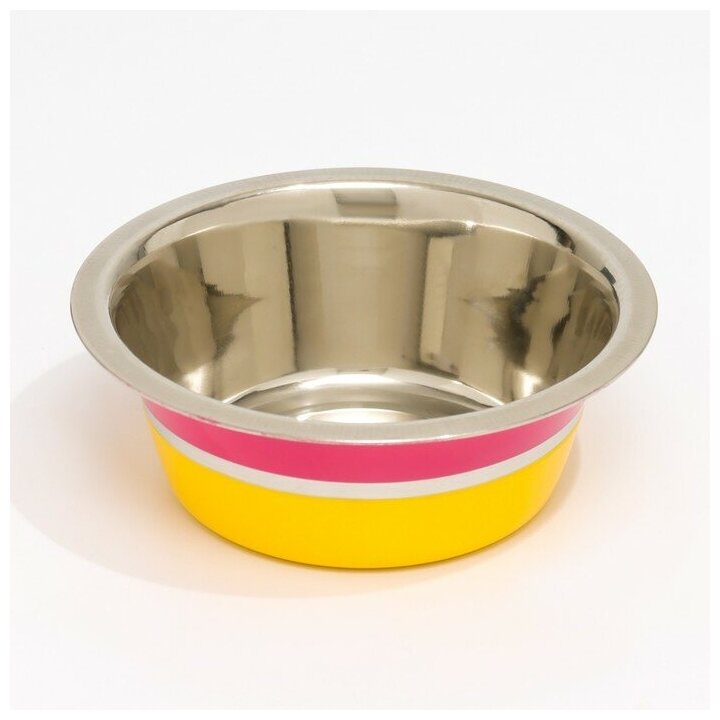 Пижон Миска цветная стандарт 350 мл, жёлтая/розовая - фотография № 1