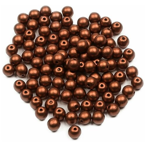 Стеклянные чешские бусины, круглые, Round Beads, 4 мм, цвет Copper, 100 шт. 100pcs lot copper round open covers crimp end beads 3 4 5mm copper plated stopper spacer beads for diy jewelry making supplies