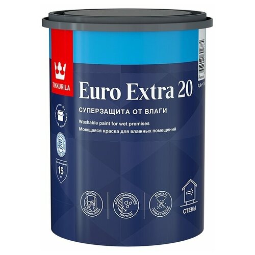 Краска акриловая Tikkurila Euro Extra 20 0,9 л база А краска акриловая tikkurila euro extra 20 база с для стен и потолков 2 7л бесцветная арт 700001109