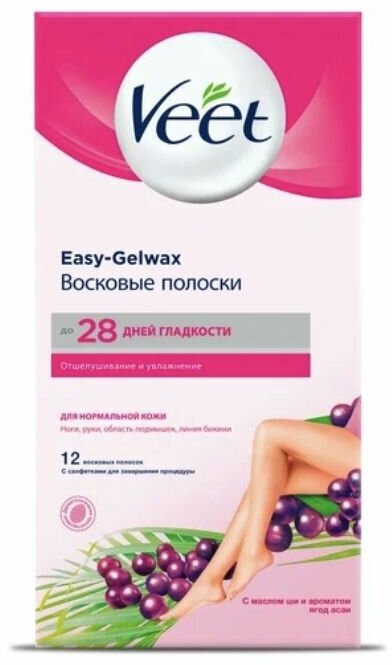 Veet Восковые полоски Easy Gelwax для норм. кожи Масло Ши и Асаи