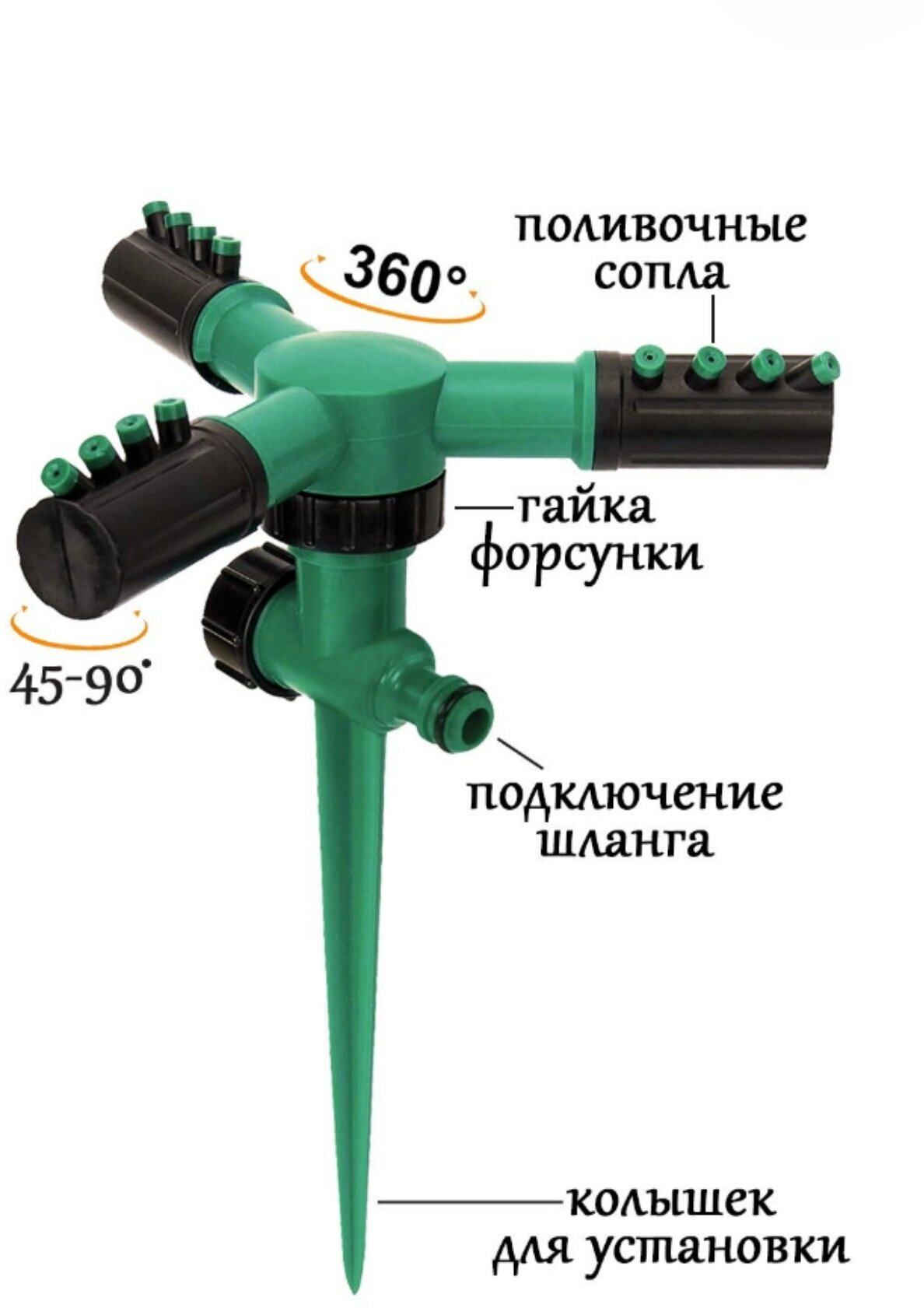 Садовый оросительный распылитель, дождеватель круговой для полива газона и огорода, зеленый - фотография № 2