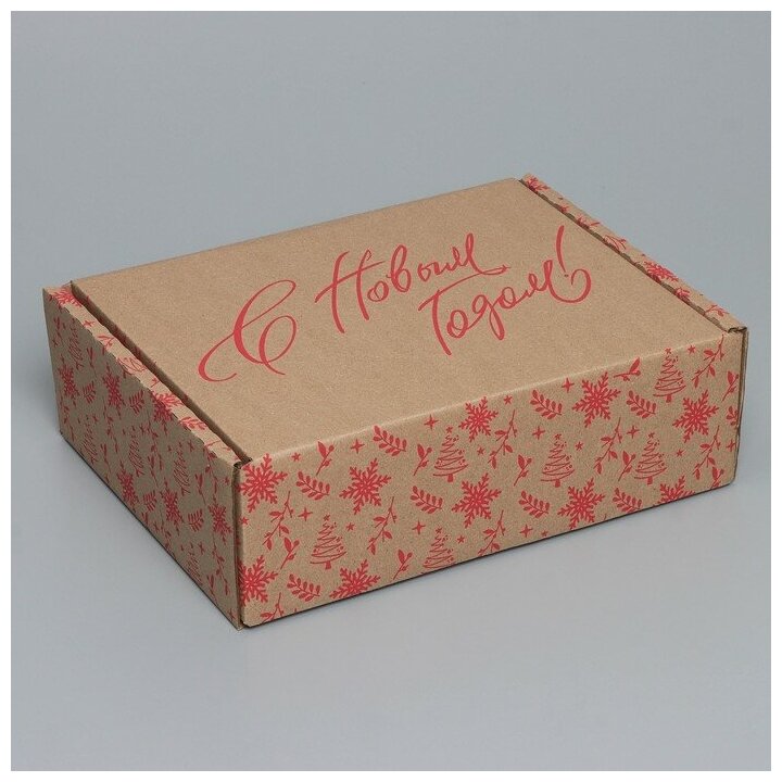 Коробка подарочная «С новым годом» бурый 27 х 21 х 9 см Новый год