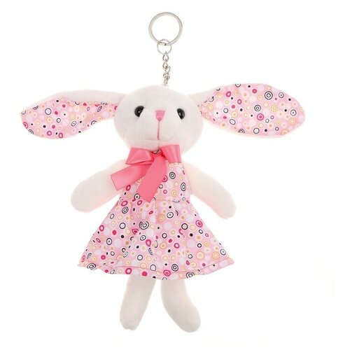 фото Мягкая игрушка «зайка в платье», на брелоке, цвет розовый