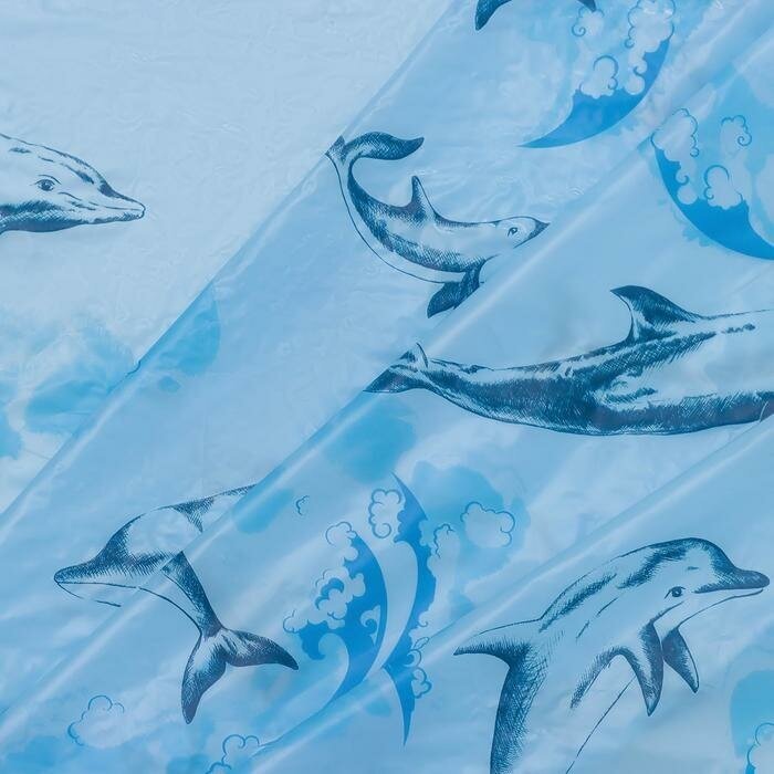 Штора для ванной Дельфины, 180 180 см, полиэтилен, цвет голубой - фотография № 8