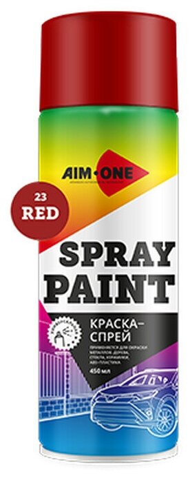 Краска-спрей красная Spray paint red AIM-ONE 450 мл (аэрозоль) SP-R23