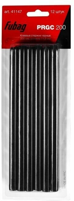 Клеевые стержни черные 200 мм длина, 11 мм диаметр, 12 шт. FUBAG