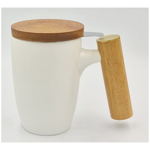 Керамическая кружка Белая с крышкой и ситечком 450мл