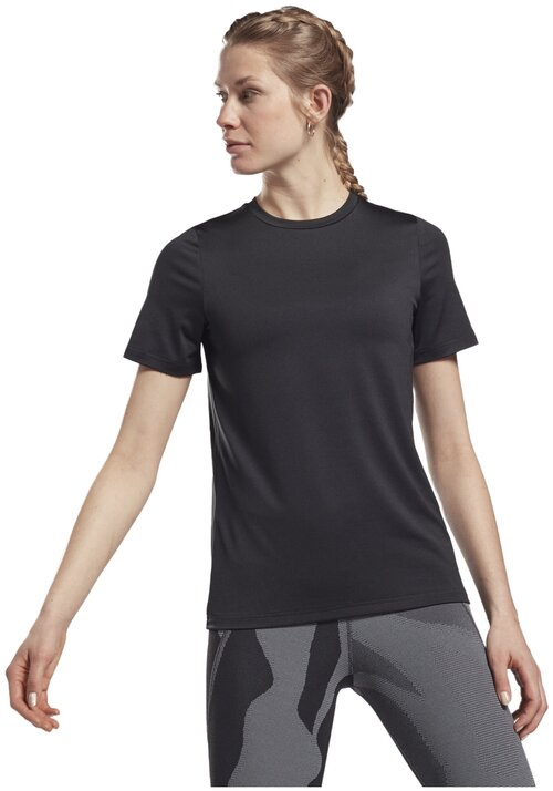 Беговая футболка Reebok, силуэт прилегающий, размер 2XS, черный