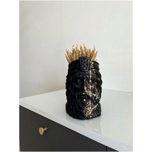 Декоративный кашпо-органайзер Один, черный с брызгами, из гипса
