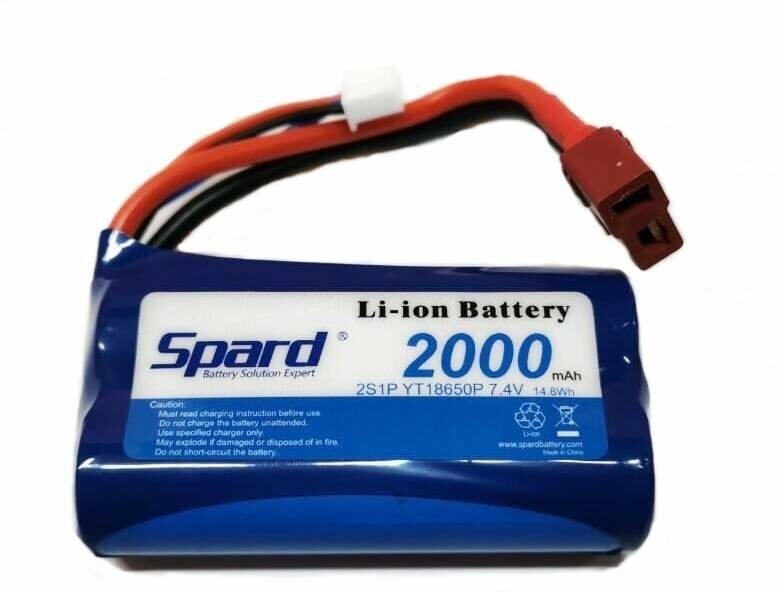 Аккумулятор Li-Ion Spard 2000mAh, 7,4V, 15C, T plug для Remo Hobby 1/16, Himoto 1/18 YT18650P