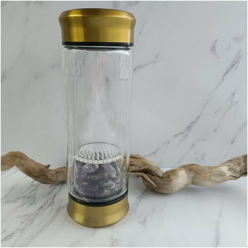 Бутылка для воды с кристаллами натурального Аметиста, 200 мл.