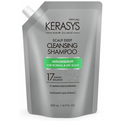 KeraSys шампунь For Scalp Care Deep Cleansing Anti-Dandruff Лечение кожи головы Освежающий для сухой, чувствительной и нормальной кожи головы, 500 мл