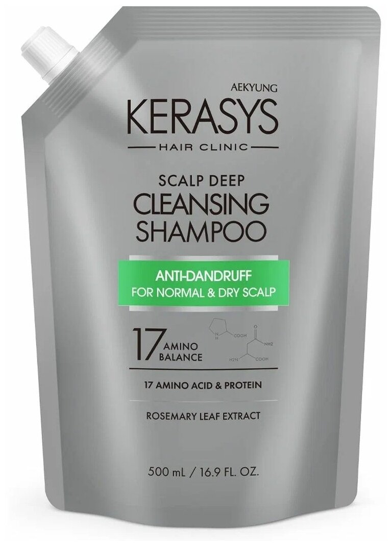 KeraSys шампунь For Scalp Care Deep Cleansing Anti-Dandruff Лечение кожи головы Освежающий для сухой, чувствительной и нормальной кожи головы, 500 мл