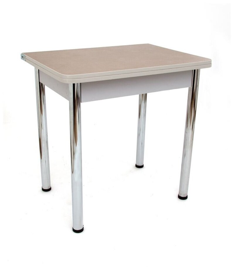 фото Стол обеденный ЛС-831 (столешница кожа Золото/ноги Хром/кромка+царги серый)