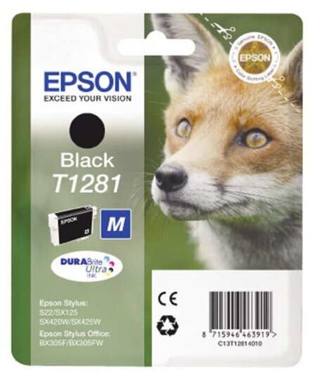 Картридж струйный Epson T1281 C13T12814012 черный (185стр.) (5.9мл) для Epson S22/SX125