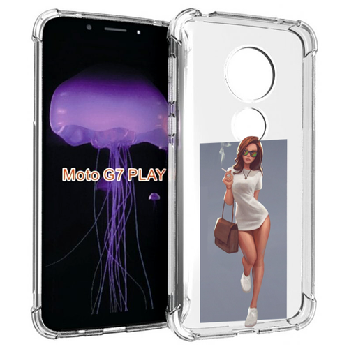 Чехол MyPads девушка-в-белой-футболке женский для Motorola Moto G7 Play задняя-панель-накладка-бампер