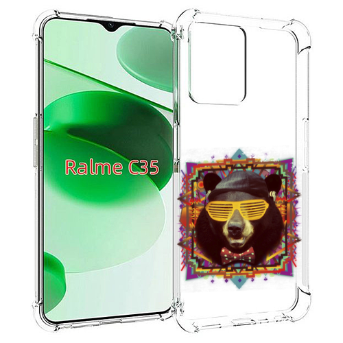 Чехол MyPads Медведь в очках для Realme C35 / Narzo 50A Prime задняя-панель-накладка-бампер