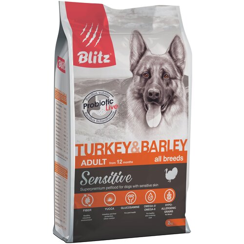 BLITZ Sensitive Adult Turkey&Barley Сухой корм д/собак всех пород Индейка и Ячмень