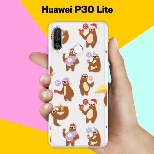 Силиконовый чехол Узор из ленивцев на Huawei P30 Lite силиконовый чехол узор из котов на huawei p30