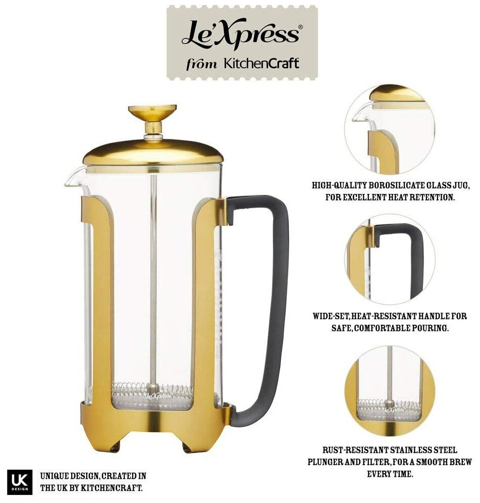 Кофейник френч-пресс Kitchen Craft Le’Xpress Cafetiere, цвет золото - фотография № 3