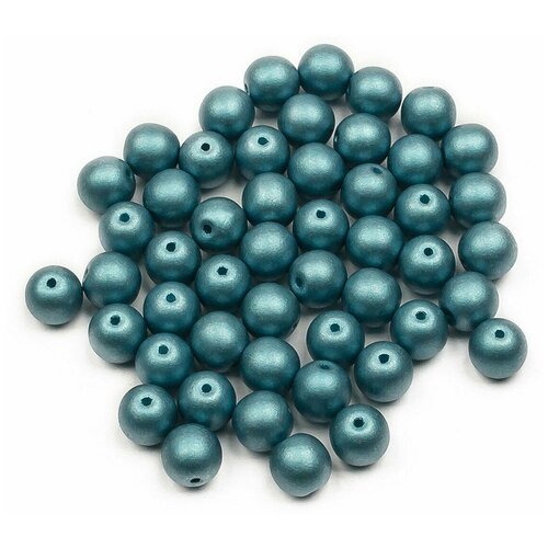 Стеклянные чешские бусины, круглые, Round Beads, 6 мм, цвет Alabaster Metallic Blue Turquoise, 50 шт.