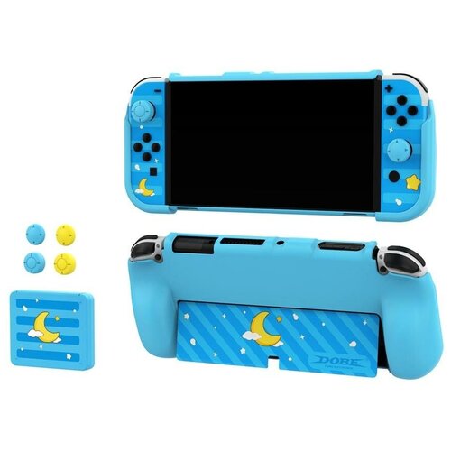Комплект защитных аксессуаров DOBE Exclusive Blue для Nintendo Switch OLED, iTNS-2120B защитный чехол в стиле super mario от maxgames для nintendo switch oled jp