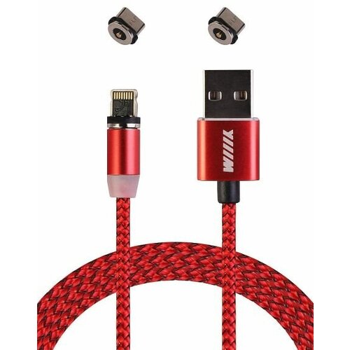 Кабель USB Lightning плетеный red магнитный (с подсветкой) 1m. кабель usb lightning плетеный silver магнитный 1m