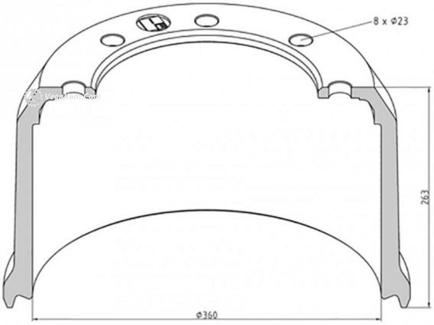 046.636-00A_торм. барабан !360X200/220 H=263 D=230/275 N8x23 Bpw PE Automotive арт. 04663600A