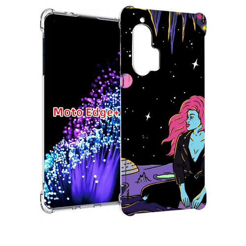 Чехол MyPads девушка с красными волосами в космосе женский для Motorola Edge+ Plus задняя-панель-накладка-бампер
