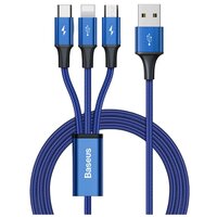 Кабель Baseus Rapid Series 3-in-1 Cable USB For Lightning+MicroUSB+Type-C 1.2m Dark Blue (CAJS000003)